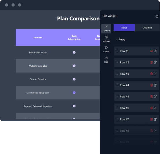 customize comparison tables fouita