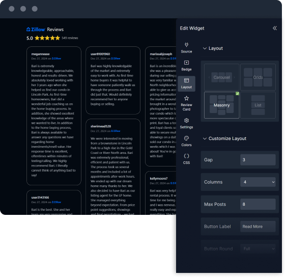 customize zillow review showcase