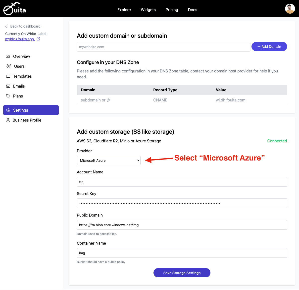 Add azure storage to Fouita