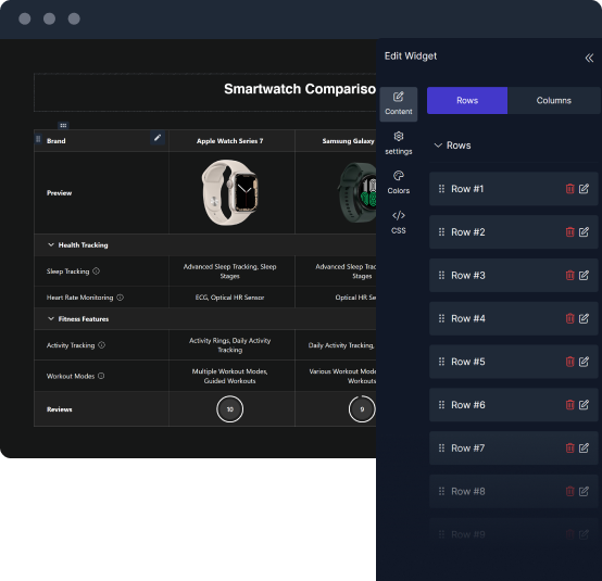 customize comparison tables fouita