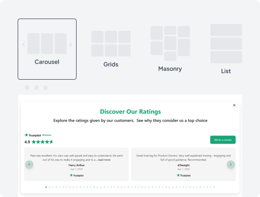 trustpilot  review with fouitas carousel grid masonry or list options